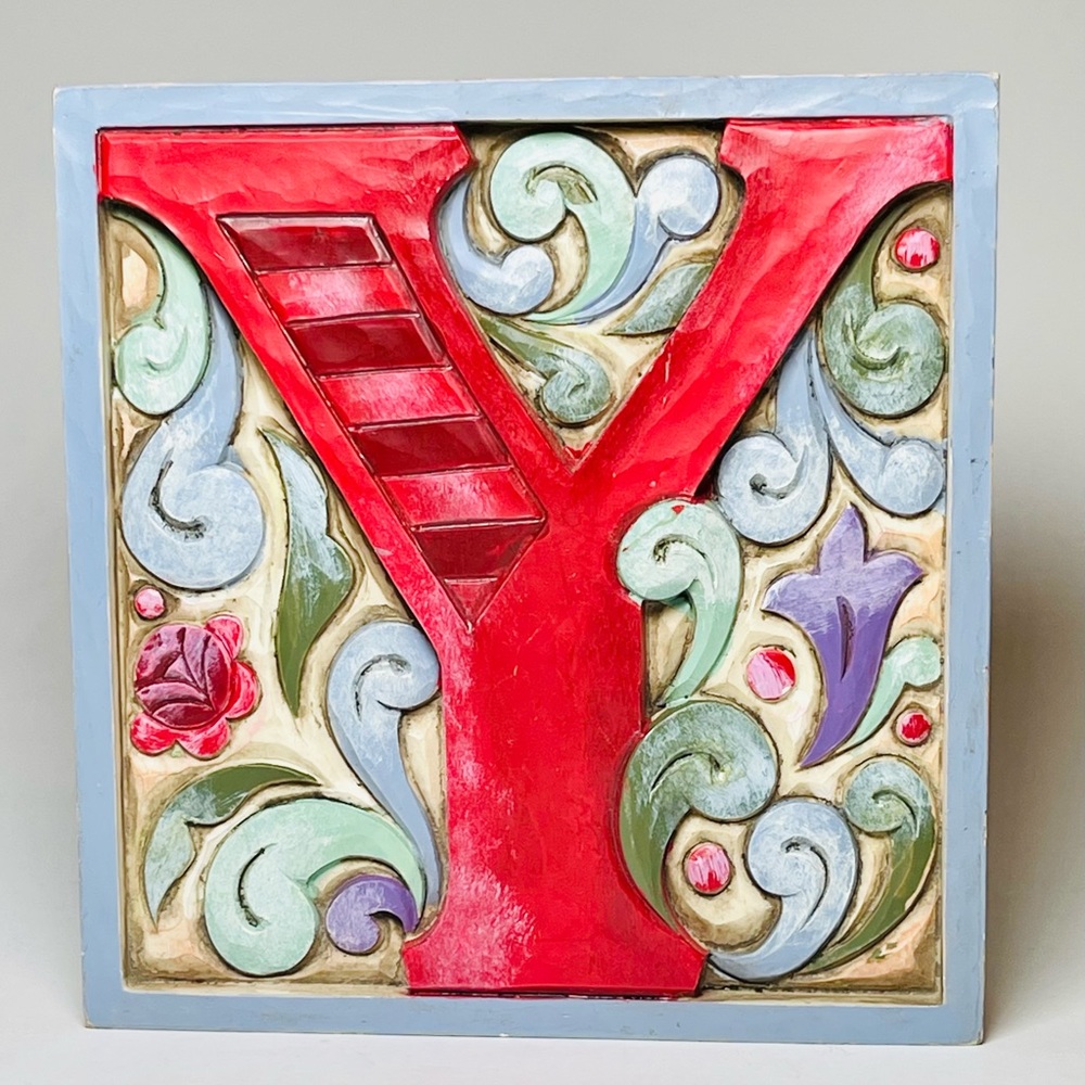 Jim Shore Heartwood Creek Monogram Block Wall Decor Letter Initial Y
